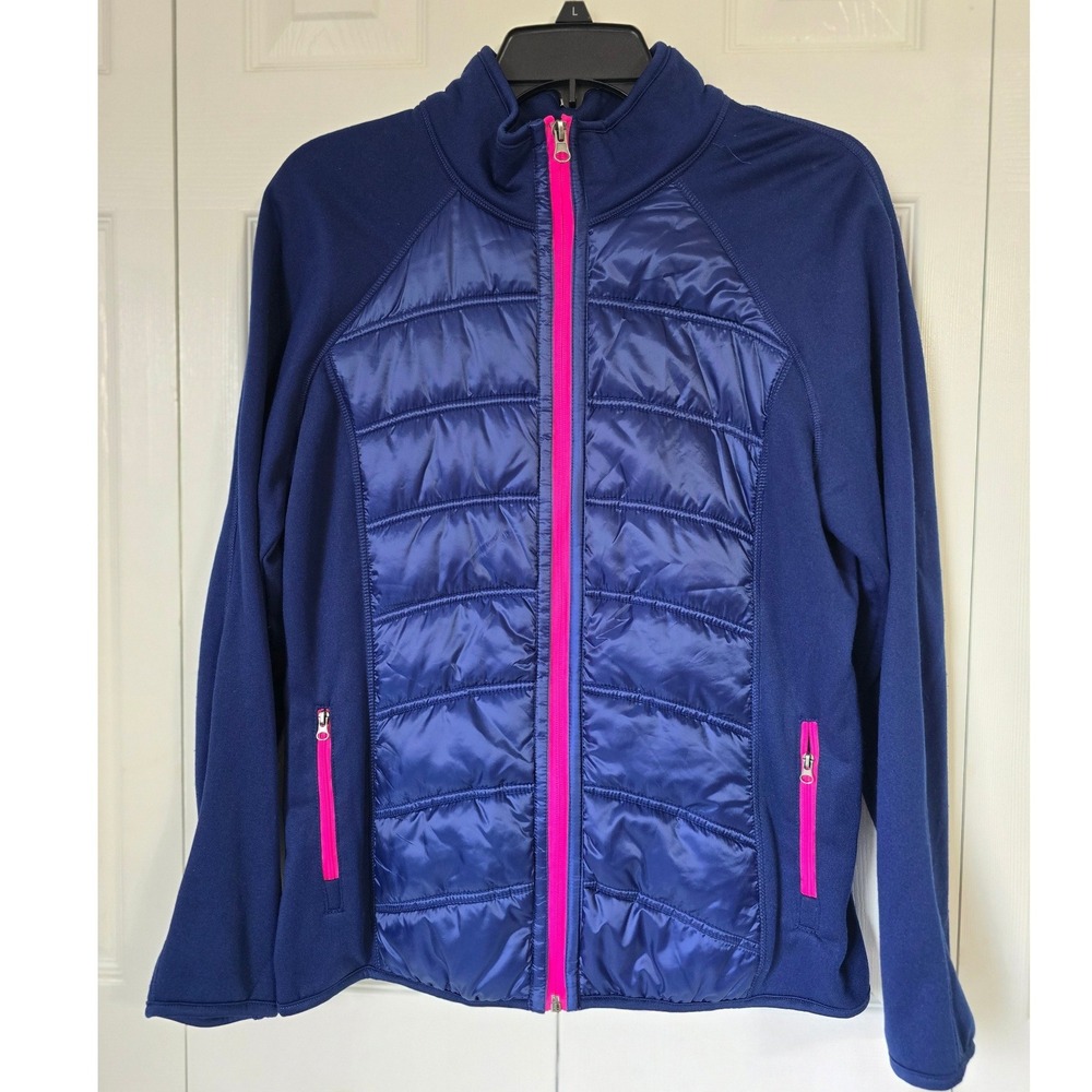 Reel Legends Womens Hybrid Puffer Jacket Navy Blue Neon Pink Full Zip Size L